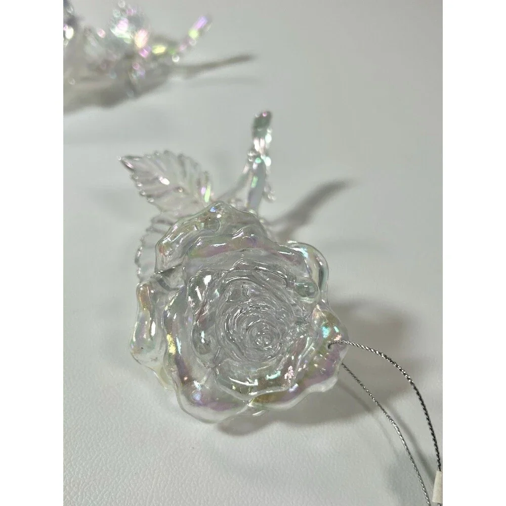 Acrylic Rainbow Iridescent Flowers Rose Stems Christmas Decoration Ornaments